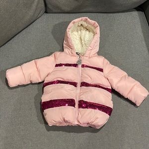 DKNY Pink/ Hot Pink Sequins Hooded Puffer Coat